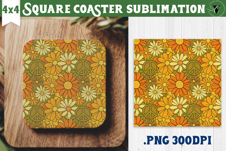 Vintage vibe Square Coasters | Retro psychedelic pattern