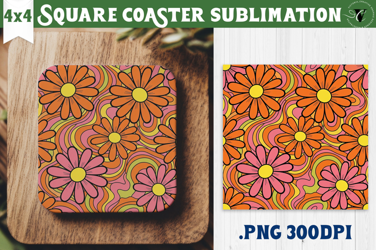 Vintage vibe Square Coasters | Retro psychedelic pattern