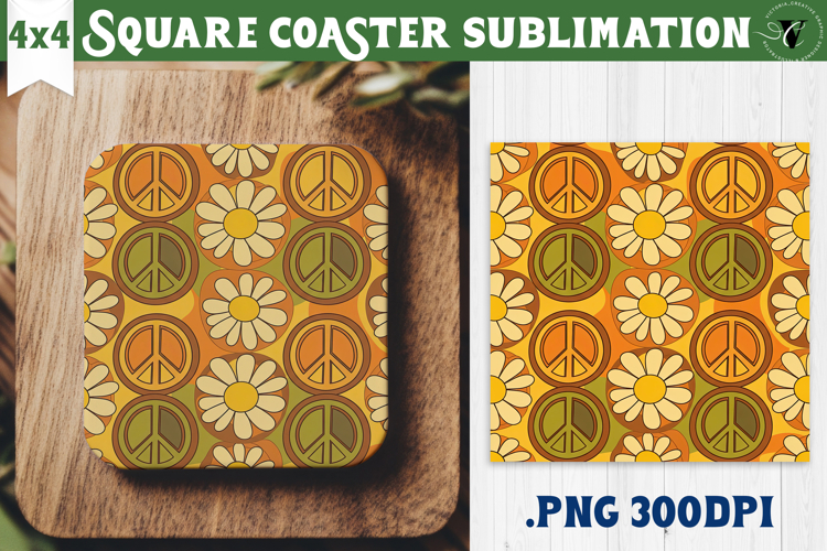 Vintage vibe Square Coasters | Retro psychedelic pattern