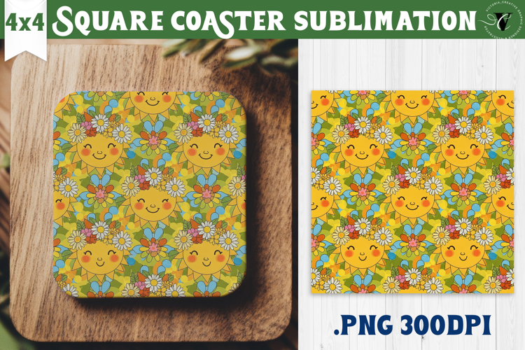 Vintage vibe Square Coasters | Retro psychedelic pattern