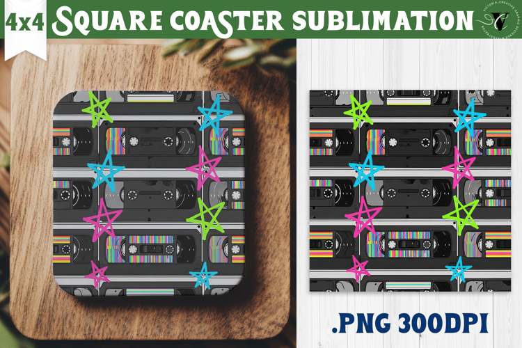 Vintage vibe Square Coasters | 90s graffiti style and neon