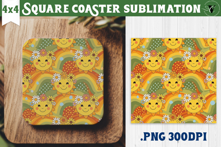 Vintage vibe Square Coasters | Retro psychedelic pattern