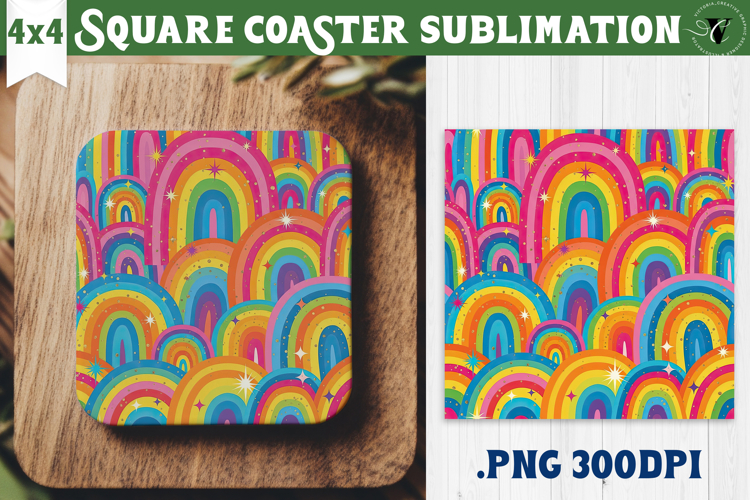 Vintage vibe Square Coasters | Retro psychedelic pattern