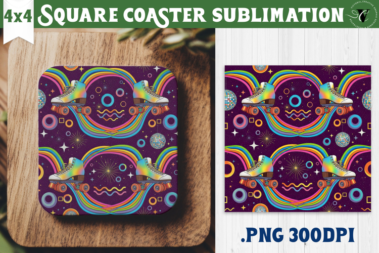 Vintage vibe Square Coasters | Retro psychedelic pattern