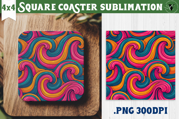 Vintage vibe Square Coasters | Retro psychedelic pattern