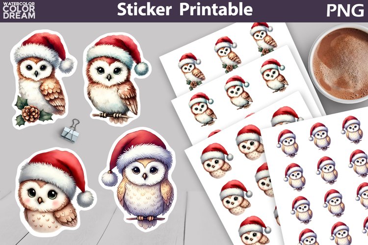 Christmas Owl Sticker | Retro Christmas Sticker Printable
