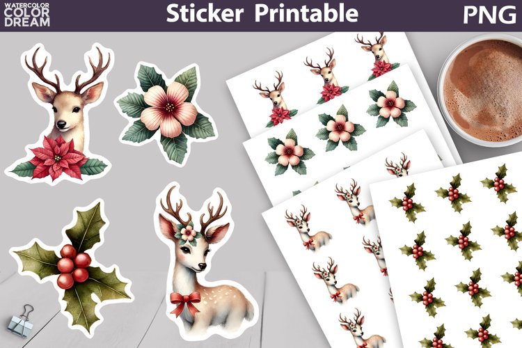 Christmas Reindeer Sticker | Retro Christmas Sticker Printab