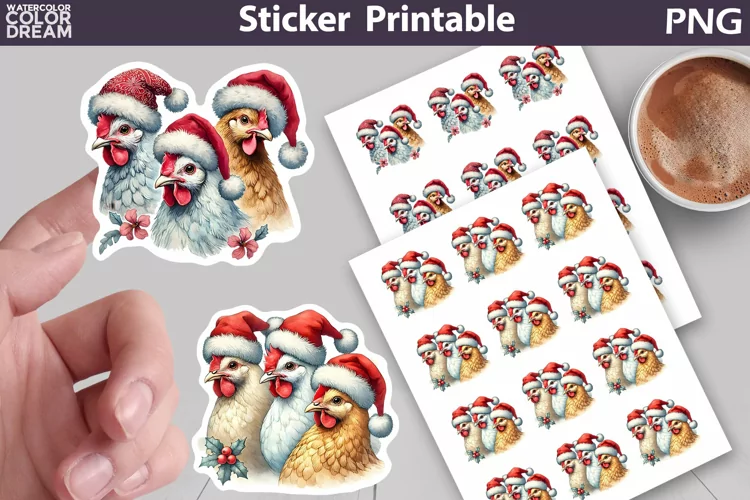 Christmas Chicken Sticker | Christmas Farm Sticker Printable