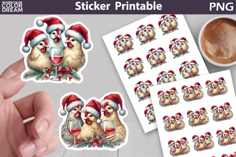 Christmas Chicken Sticker | Christmas Farm Sticker Printable
