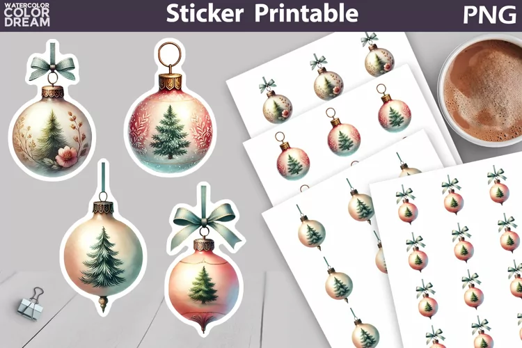 Christmas Bauble Sticker | Retro Christmas Sticker Printable