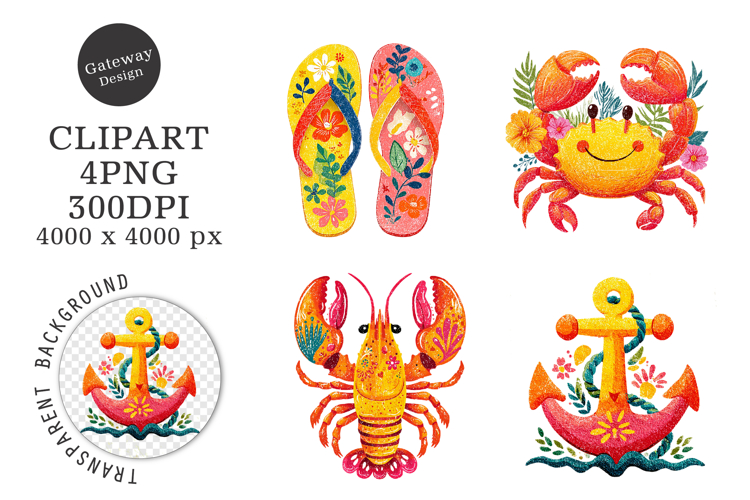 Retro Summer Coastal Vibes Clipart Png