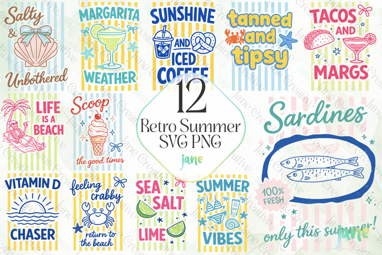 Retro Summer SVG PNG Bundle