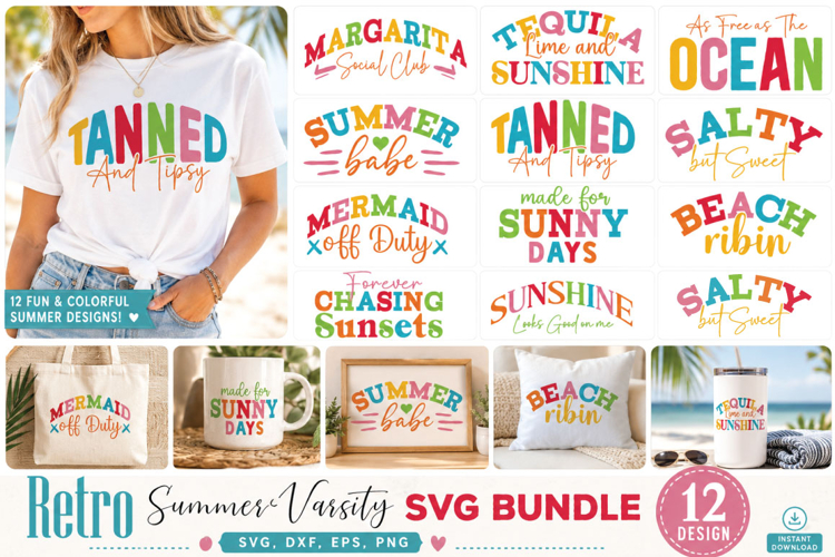 Retro Summer Varsity svg Bundle