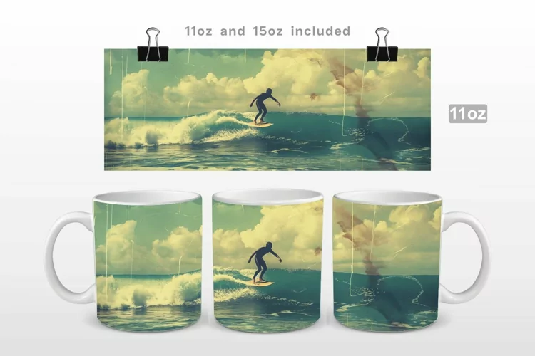 Retro Surfing Sunset Paradise Mug Wrap