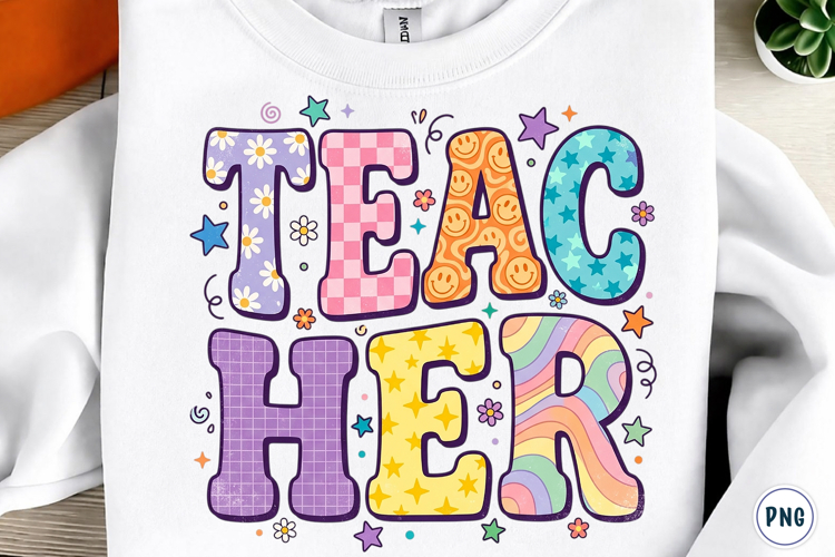 Retro Teacher Floral Teach School PNG example image 1