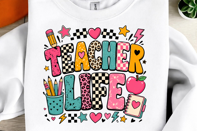 Retro Teacher Life Leopard Apple PNG