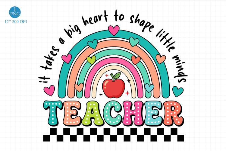 Retro Teacher Png, Bright Doodles Sublimation Design