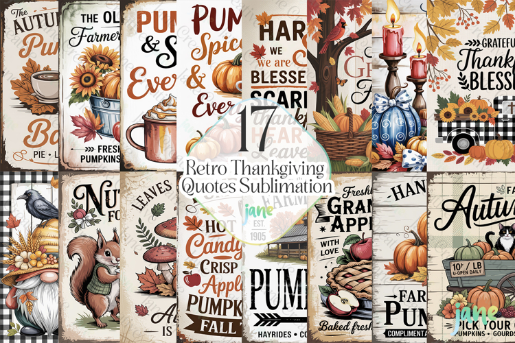 Retro Thankgiving Quotes Sublimation example image 1