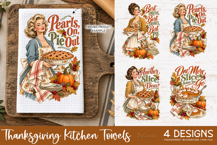 Thanksgiving Kitchen Towel PNG, Vintage Fall Sublimation