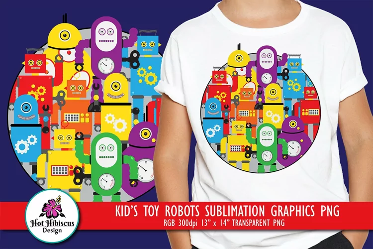 Boys Retro Toy Robots T-shirt Graphics Sublimation Design