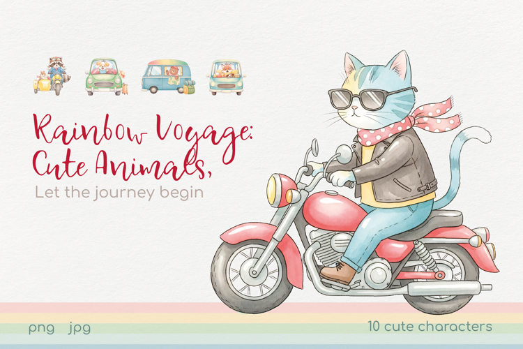 Rainbow Voyage Cute animals on the road