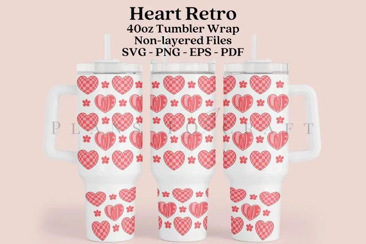 Retro Valentine 40oz Tumbler Sublimation Wrap SVG
