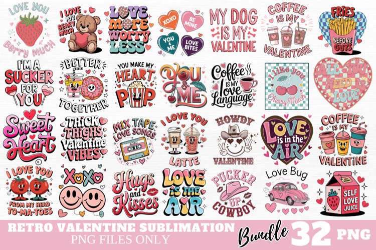 Retro Valentine Sublimation Bundle PNG