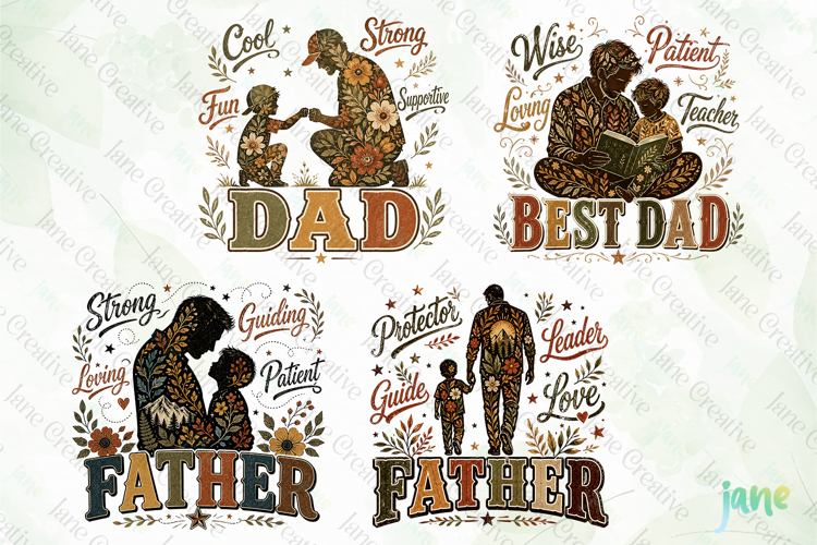 Retro Vintage Floral Father's Day PNG