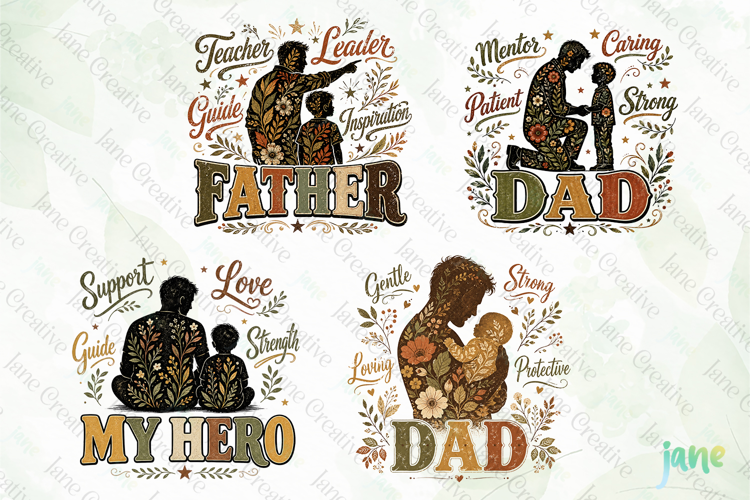 Retro Vintage Floral Father's Day PNG