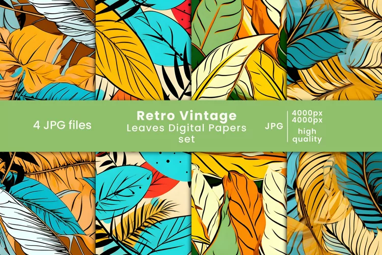 retro vintage leaves digital paper and leaf patterns