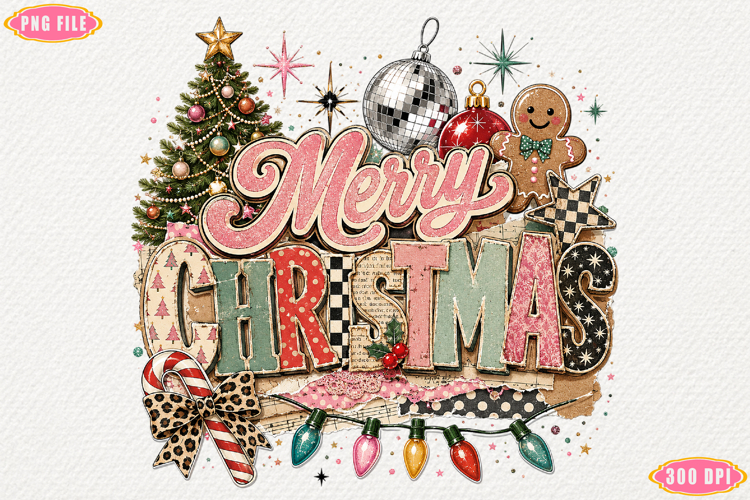 Retro Vintage Merry Christmas PNG