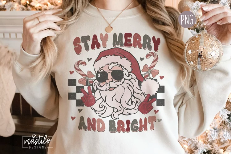 Retro Vintage Santa Png | Stay Merry and Bright Png