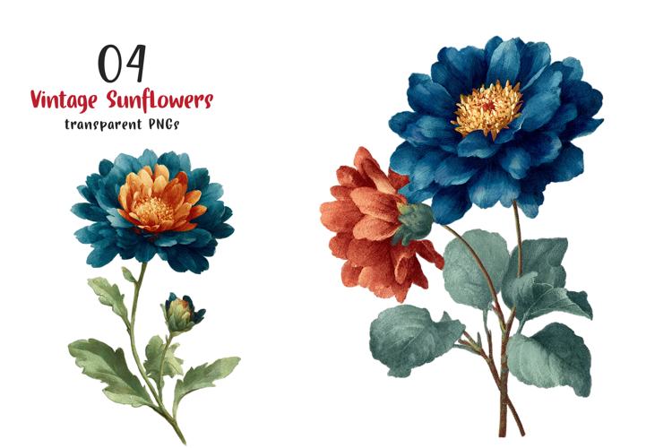 Retro Vintage Sunflowers Cliparts