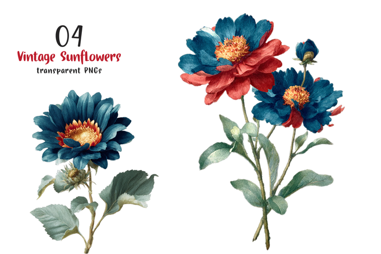 Retro Vintage Sunflowers Cliparts