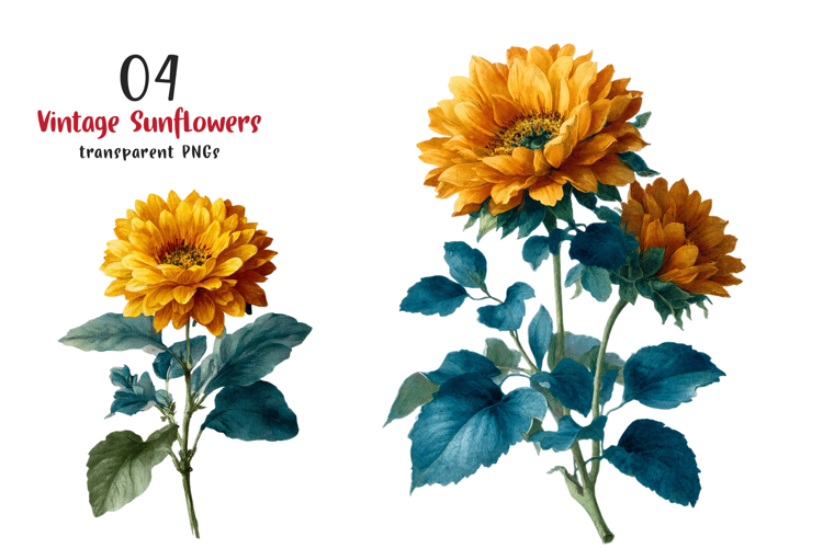 Retro Vintage Sunflowers Cliparts