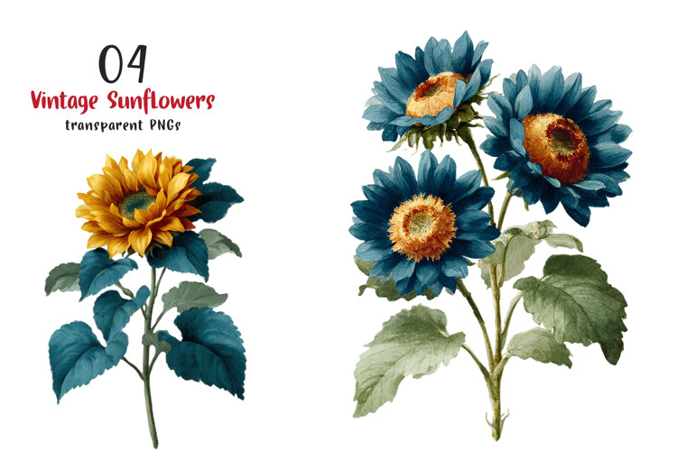 Retro Vintage Sunflowers Cliparts