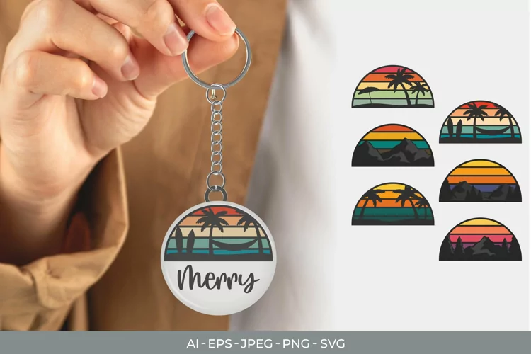Half Circle Retro Sunset, Tropical Beach and Mountain Bundle