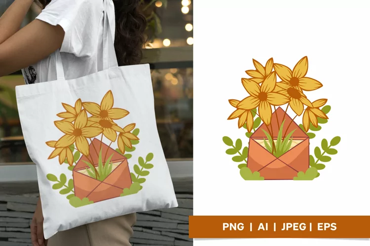 Envelope with Yellow Starflowers Inside, Sublimation Design
