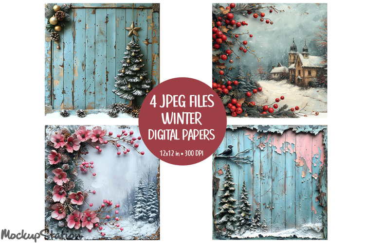 Christmas Digital Papers | Shabby Winter Background Pages