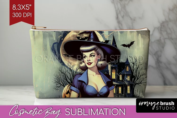 Witch Cosmetic Bag Sublimation - Retro Halloween Makeup Bag