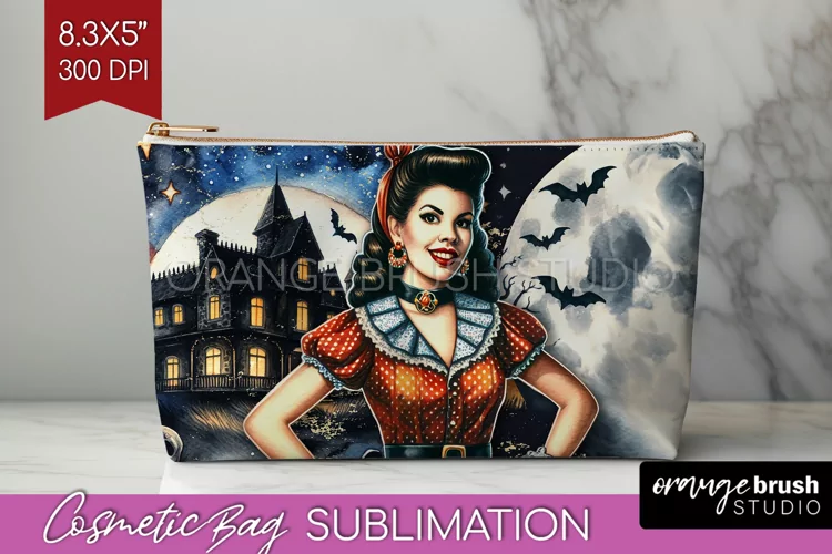 Witch Cosmetic Bag Sublimation - Retro Halloween Makeup Bag