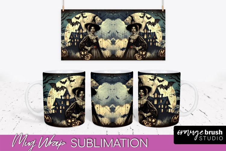 Retro Witch Mug Wrap - Vintage Halloween Mug Sublimation example image 1