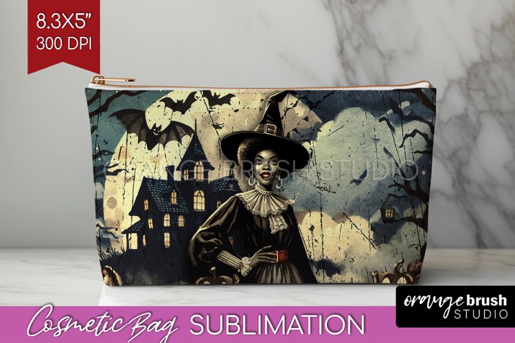 Witch Cosmetic Bag Sublimation - Retro Halloween Makeup Bag example image 1