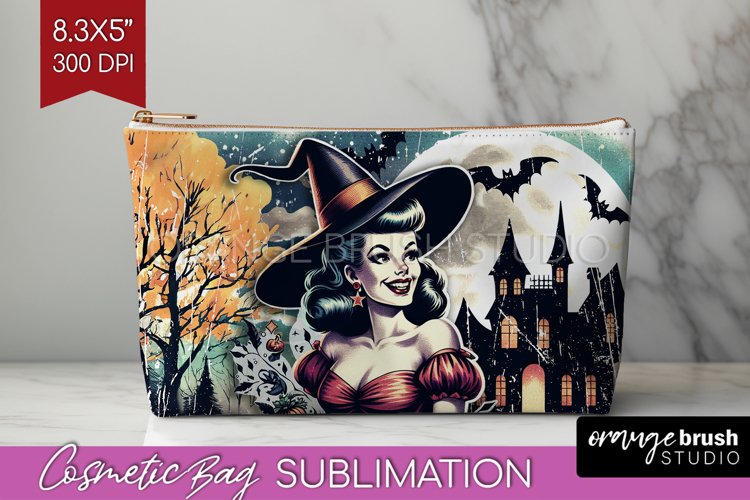 Witch Cosmetic Bag Sublimation - Retro Halloween Makeup Bag example image 1