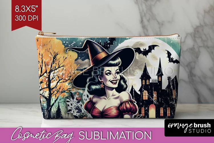 Witch Cosmetic Bag Sublimation - Retro Halloween Makeup Bag