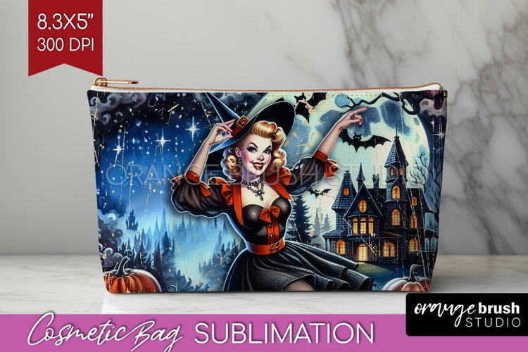 Witch Cosmetic Bag Sublimation - Retro Halloween Makeup Bag example image 1