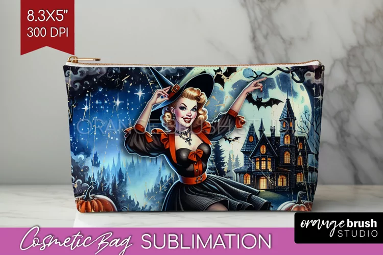 Witch Cosmetic Bag Sublimation - Retro Halloween Makeup Bag