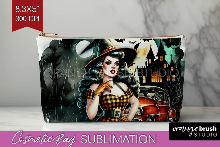 Witch Cosmetic Bag Sublimation - Retro Halloween Makeup Bag