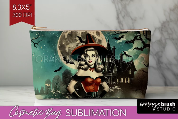 Witch Cosmetic Bag Sublimation - Retro Halloween Makeup Bag