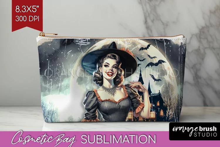 Witch Cosmetic Bag Sublimation - Retro Halloween Makeup Bag